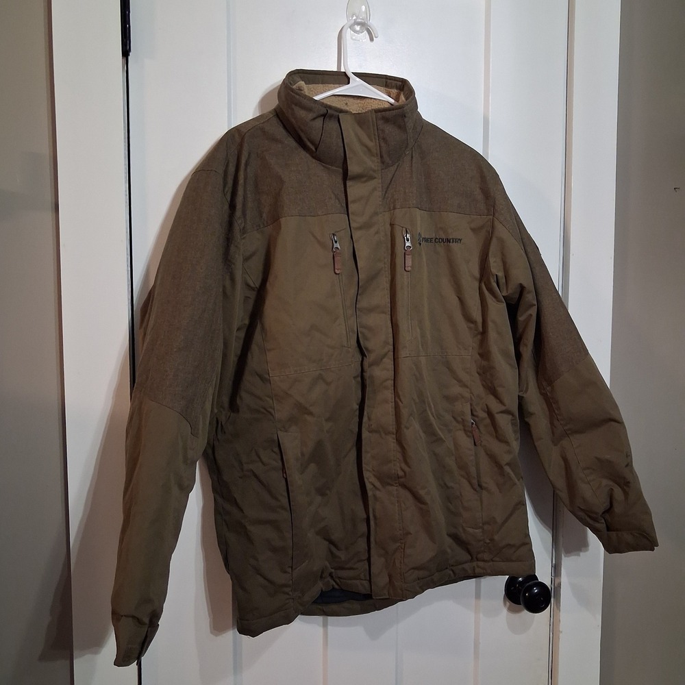 Free Country Jacket Mens M Brown Faux Fur Collar Plaid Lined Gorpcore Utility